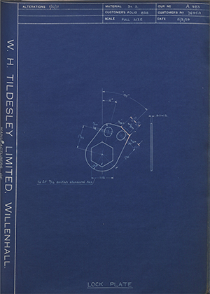 Albion Motors 7695A Lock Plate WH Tildesley Forging Technical Drawing