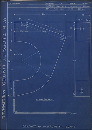 Albion Motors 7759D Bracket for Instrument Board WH Tildesley Forging Technical Drawing