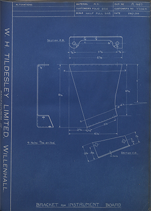 Albion Motors 7759H Bracket for Instrument Board WH Tildesley Forging Technical Drawing