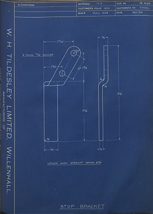 Albion Motors 7759L Stop Bracket WH Tildesley Forging Technical Drawing