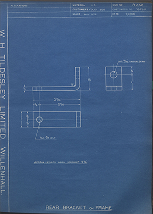 Albion Motors 7847N Rear Bracket on Frame WH Tildesley Forging Technical Drawing