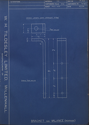 Albion Motors 7978E Bracket For Valances (Nearside) WH Tildesley Forging Technical Drawing