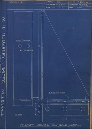 Albion Motors 8010L/2 / 8010M/2 Bracket - Front (A452/A As Drawn), Rear (A452/B Opposite Hand) WH Tildesley Forging Technical Drawing