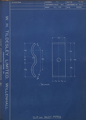 Albion Motors 8111D Clip for Inlet Pipes WH Tildesley Forging Technical Drawing