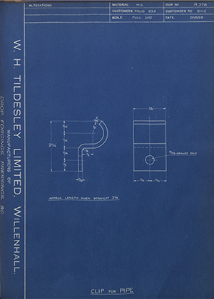 Albion Motors 8111E Clip for Pipe WH Tildesley Forging Technical Drawing