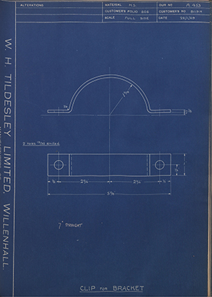 Albion Motors 8119H Clip for Bracket WH Tildesley Forging Technical Drawing