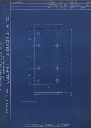 Albion Motors 8152D Stiffner for Centre Support WH Tildesley Forging Technical Drawing