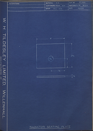 Albion Motors 8157D Radiator Seating Plate WH Tildesley Forging Technical Drawing