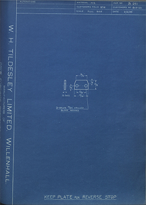 Albion Motors 8197D1 Keep Plate for Reverse Stop WH Tildesley Forging Technical Drawing