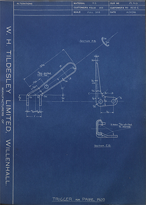 Albion Motors 8232C Trigger for Pawl Rod WH Tildesley Forging Technical Drawing