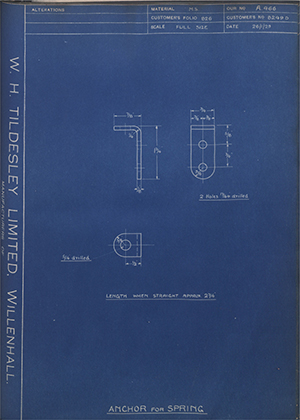 Albion Motors 8259D Anchor for Spring WH Tildesley Forging Technical Drawing