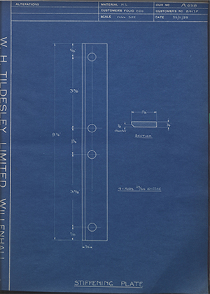 Albion Motors 8417F Stiffening Plate WH Tildesley Forging Technical Drawing