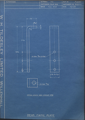 Albion Motors 8426D Rear Fixing Plate WH Tildesley Forging Technical Drawing