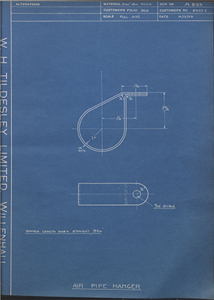 Albion Motors 8453C Air Pipe Hanger WH Tildesley Forging Technical Drawing