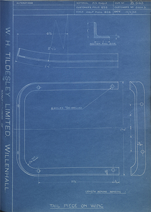 Albion Motors 8664S Tail Piece on Wing WH Tildesley Forging Technical Drawing