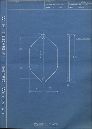 Albion Motors 8669D Packing Plate WH Tildesley Forging Technical Drawing