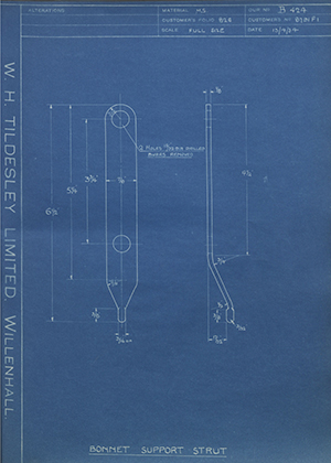 Albion Motors 8791F1 Bonnet Support Strut WH Tildesley Forging Technical Drawing