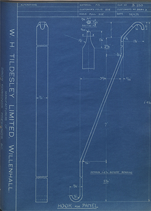 Albion Motors 8894B Hook for Panel WH Tildesley Forging Technical Drawing