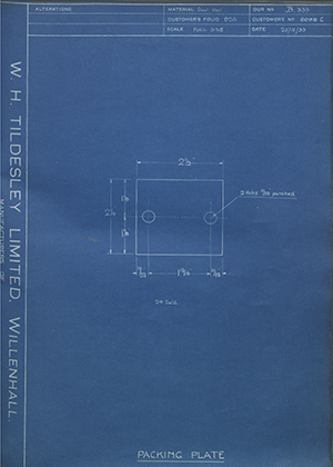 Albion Motors 8898C Packing Plate WH Tildesley Forging Technical Drawing