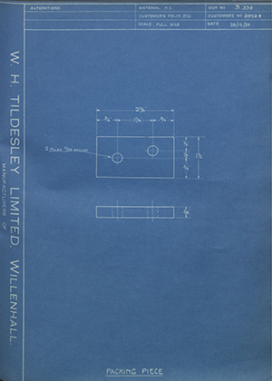 Albion Motors 8928 H Packing Piece WH Tildesley Forging Technical Drawing