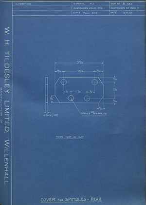 Albion Motors 8951D Cover for Spindles - Rear WH Tildesley Forging Technical Drawing