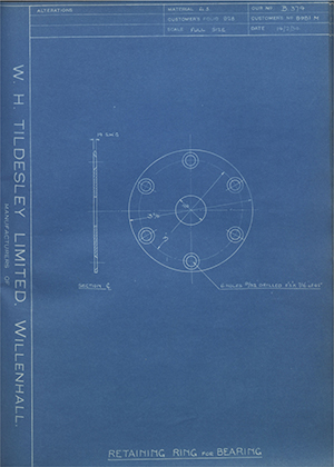 Albion Motors 8981M Retaining Ring for Bearing WH Tildesley Forging Technical Drawing