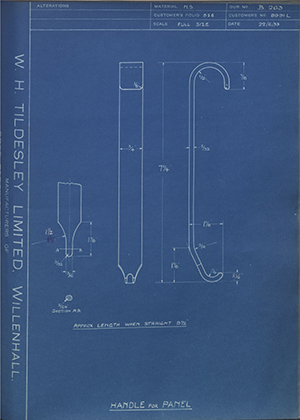 Albion Motors 8991L Handle for Panel WH Tildesley Forging Technical Drawing