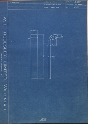 Albion Motors 8992E Hook WH Tildesley Forging Technical Drawing