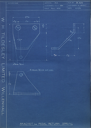 Albion Motors 8995J Bracket for Pedal Return Spring WH Tildesley Forging Technical Drawing