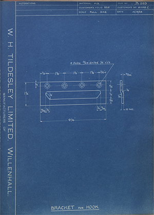 Albion Motors 8998C Bracket for Hook WH Tildesley Forging Technical Drawing