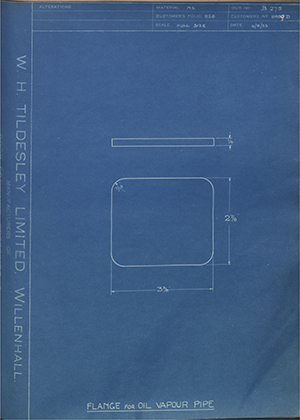 Albion Motors 8999D Flange for Oil Vapour Pipe WH Tildesley Forging Technical Drawing