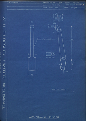 Albion Motors 9028D/2 / 9028D/3 Withdrawal Finger WH Tildesley Forging Technical Drawing