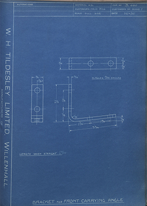 Albion Motors 9052J Bracket for Front Carrying Angle WH Tildesley Forging Technical Drawing