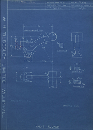 Albion Motors 9099J Valve Rocker WH Tildesley Forging Technical Drawing