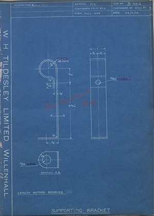 Albion Motors 9127P1 Support Bracket WH Tildesley Forging Technical Drawing