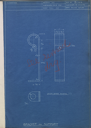 Albion Motors 9127P2 Bracket for Support WH Tildesley Forging Technical Drawing