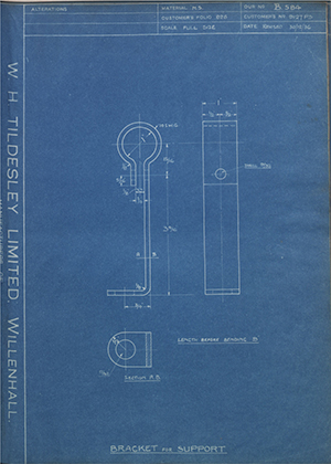 Albion Motors 9127P3 Bracket for Support WH Tildesley Forging Technical Drawing