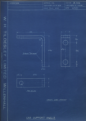 Albion Motors 9164D Cab Support Angle WH Tildesley Forging Technical Drawing