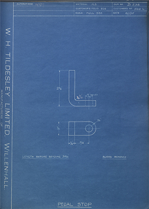 Albion Motors 9201L Pedal Stop WH Tildesley Forging Technical Drawing