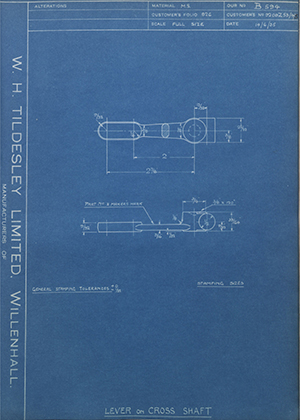 Albion Motors 9209Z53/4/5 Lever on Cross Shaft WH Tildesley Forging Technical Drawing