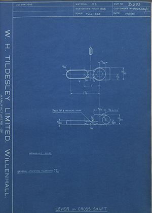 Albion Motors 9809Z80/1/2 Lever on Cross Shaft WH Tildesley Forging Technical Drawing