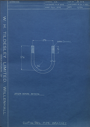 Albion Motors EXS4611 Clip for Tail Pipe Bracket WH Tildesley Forging Technical Drawing