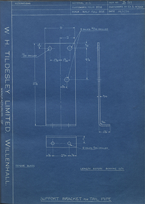 Albion Motors EXS4709 Support for Bracket for Tail Pipe WH Tildesley Forging Technical Drawing