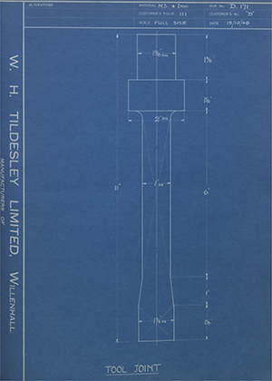 Alfred Hope & Co D Tool Joint WH Tildesley Forging Technical Drawing