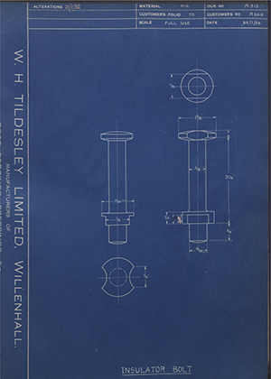 Alfred Wiseman LTD (Electric Tramway Equipment Co) A246 Insulator Bolt WH Tildesley Forging Technical Drawing