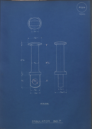 Alfred Wiseman LTD (Electric Tramway Equipment Co) A348 Insulator Bolt WH Tildesley Forging Technical Drawing