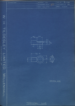 Alklum Storage Batteries LTD 01 Terminal Lug WH Tildesley Forging Technical Drawing