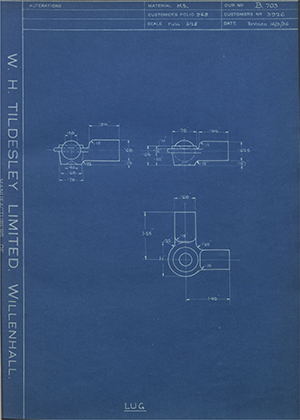 Alklum Storage Batteries LTD 3926 Lug WH Tildesley Forging Technical Drawing