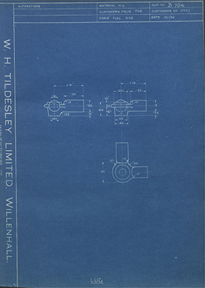 Alklum Storage Batteries LTD 3927 Lug WH Tildesley Forging Technical Drawing