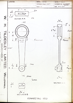 Alpha Bearings LTD 90/497 Connecting Rod WH Tildesley Forging Technical Drawing